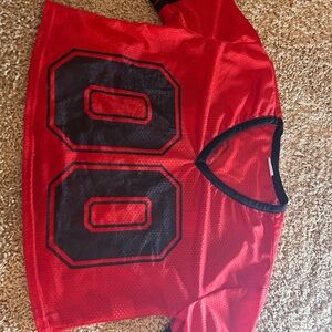 Red Mesh Jersey Top with Black Number